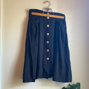 ModCloth Black linen A-Line Skirt with wooden buttons